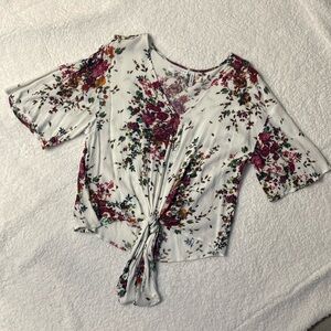 LUQ Rhee Tie Front Floral Blouse